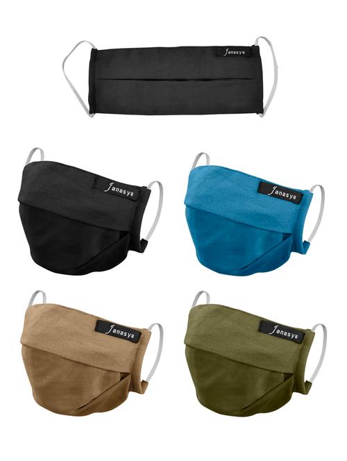 janasya's unisex washable 2-layer cotton solid face mask-pack of 4 - 17081030 - Very Small Image - 1