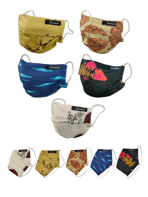 janasya's unisex washable 2-layer cotton printed face mask-pack of 5 - 17081032 - Very Small Image - 1