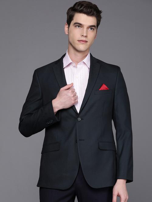 navy blue self design single breasted casual blazer - 17081340 - Very Small Image - 1