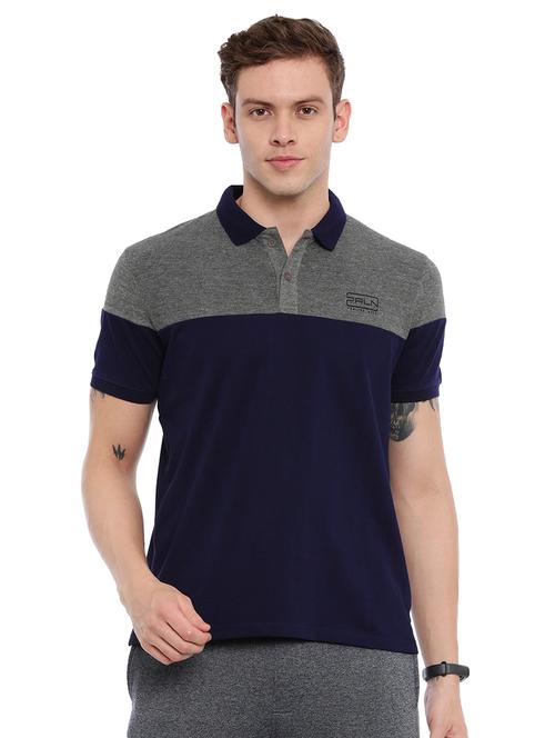 blue color block polo tshirt - 17082179 - Very Small Image - 1