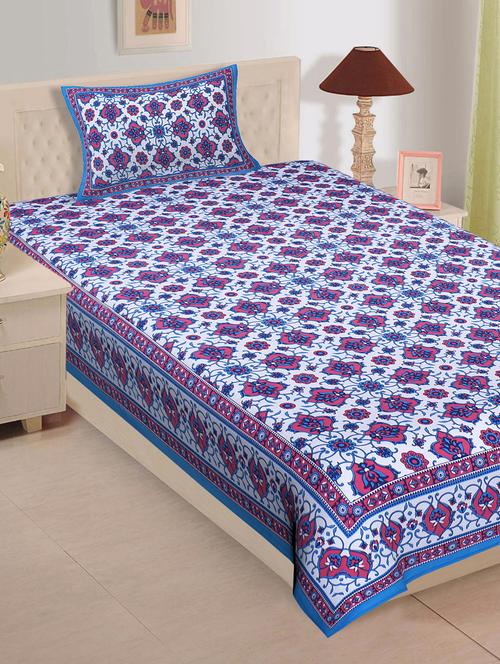 cotton jaipuri print single bedsheet with pillow cover - 17082343 - Very Small Image - 1