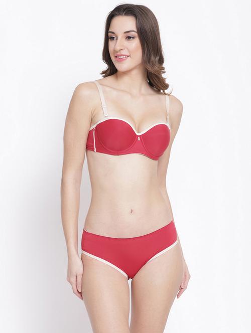 red polyester bras and panty set - 17083625 - Very Small Image - 1