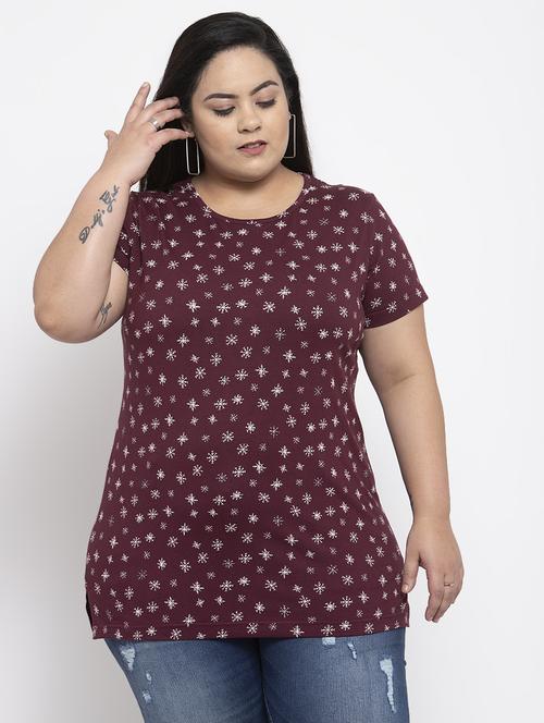 round neck printed plus tee - 17083774 - Very Small Image - 1
