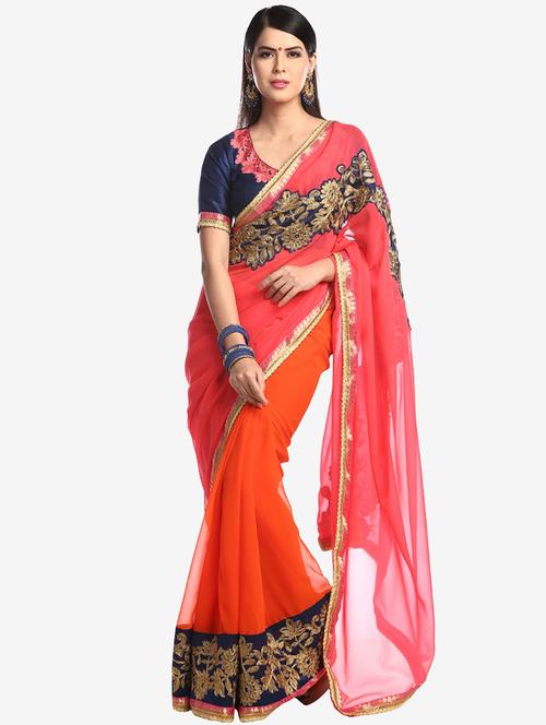 patch work half and half saree with blouse - 17083852 - Very Small Image - 1