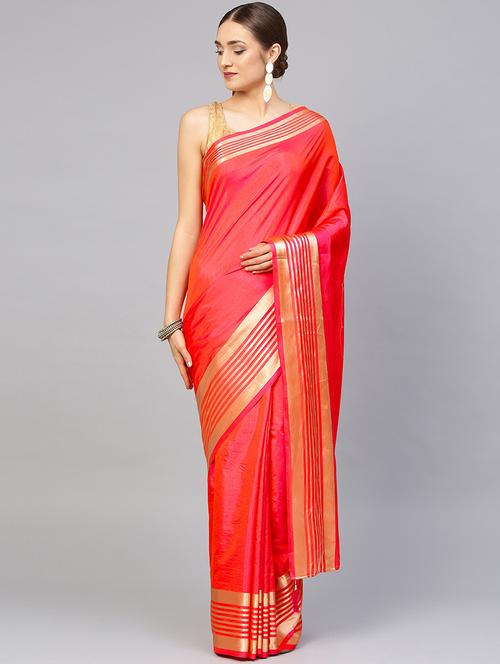 women's bordered red colored saree with blouse - 17083876 - Very Small Image - 1