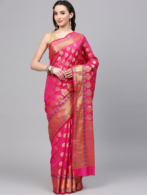 self design banarasi saree with blouse - 17083898 - Very Small Image - 1