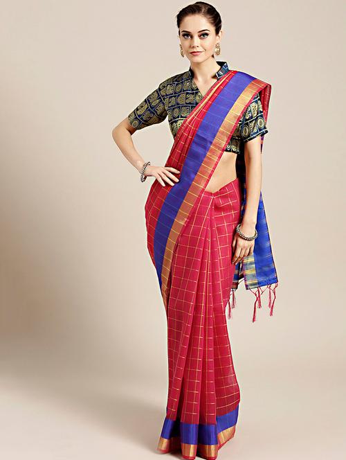 checkered chanderi saree with blouse - 17083910 - Very Small Image - 1