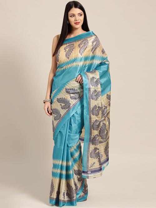 turquoise silk bhagalpuri saree - 17083958 - Very Small Image - 1