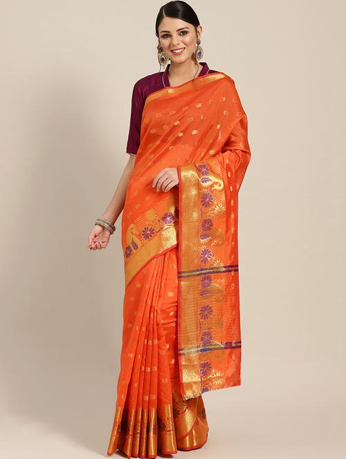 self design chanderi saree with blouse - 17083974 - Very Small Image - 1