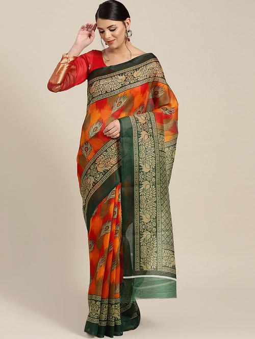 ikat printed saree with blouse - 17083993 - Very Small Image - 1