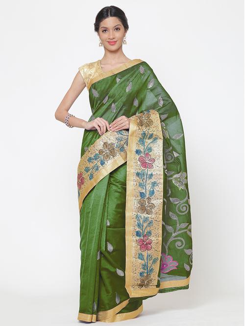 floral chanderi saree with blouse - 17083996 - Very Small Image - 1