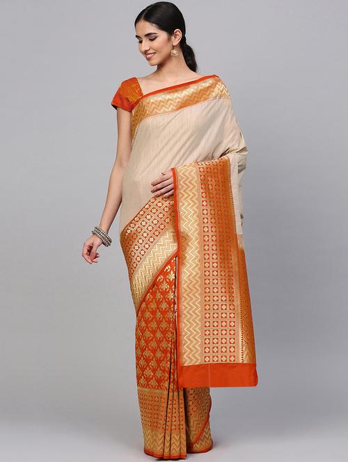 half & half banarasi saree with blouse - 17084005 - Very Small Image - 1