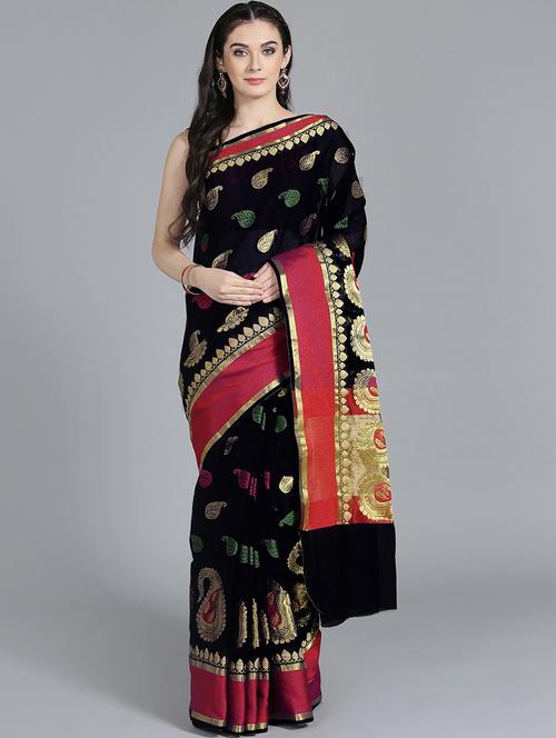 self design chanderi saree with blouse - 17084010 - Very Small Image - 1