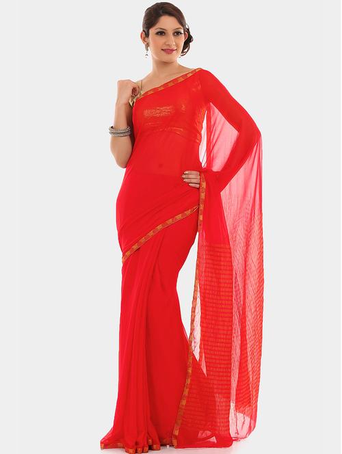 solid embroidered saree with blouse - 17084011 - Very Small Image - 1
