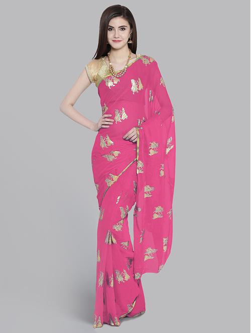 foil print printed saree with blouse - 17084014 - Very Small Image - 1