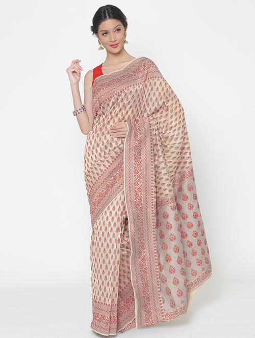 self design chanderi saree with blouse - 17084023 - Very Small Image - 1