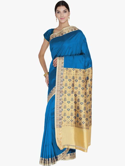 turquoise art silk banarasi saree with blouse - 17084042 - Very Small Image - 1