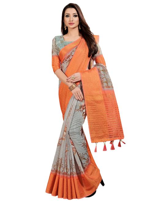 floral woven saree with blouse - 17084252 - Very Small Image - 1