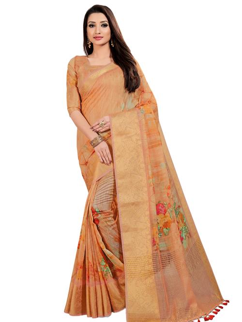 floral woven saree with blouse - 17084256 - Very Small Image - 1