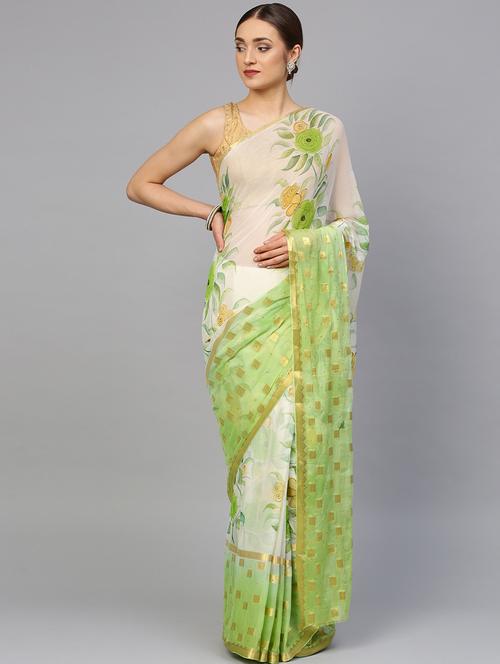floral printed saree with blouse - 17084491 - Very Small Image - 1