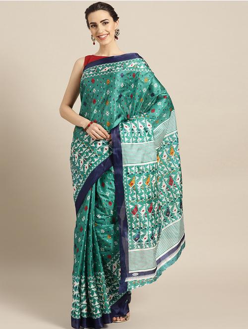 turquoise silk bhagalpuri saree - 17084494 - Very Small Image - 1