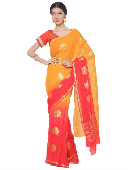 self design bordered saree with blouse - 17084501 - Very Small Image - 1