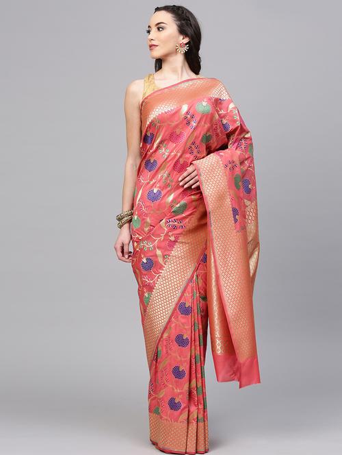 embroidered banarasi saree with blouse - 17084505 - Very Small Image - 1