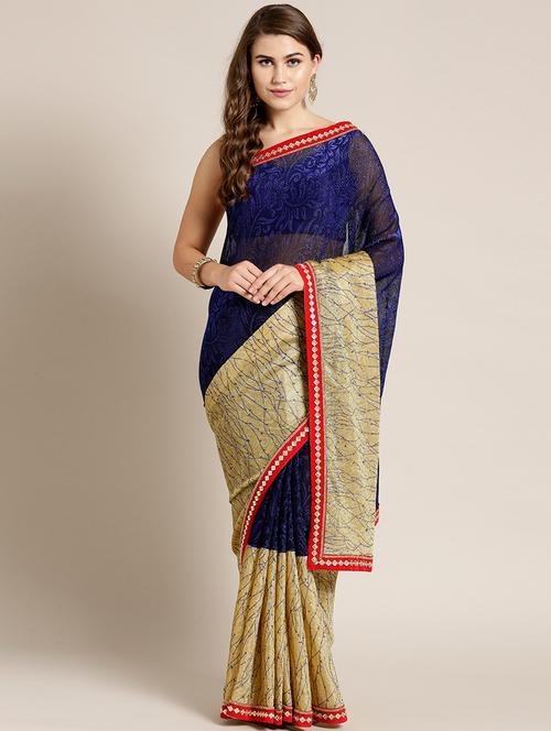 contrast embroidered saree with blouse - 17084508 - Very Small Image - 1