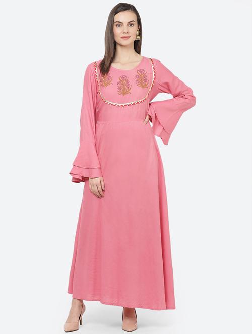 pink rayon fit & flare ethnic dress - 17084781 - Very Small Image - 1