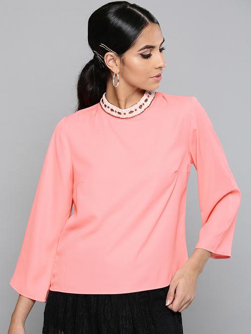 embellished mock neck top - 17085636 - Very Small Image - 1
