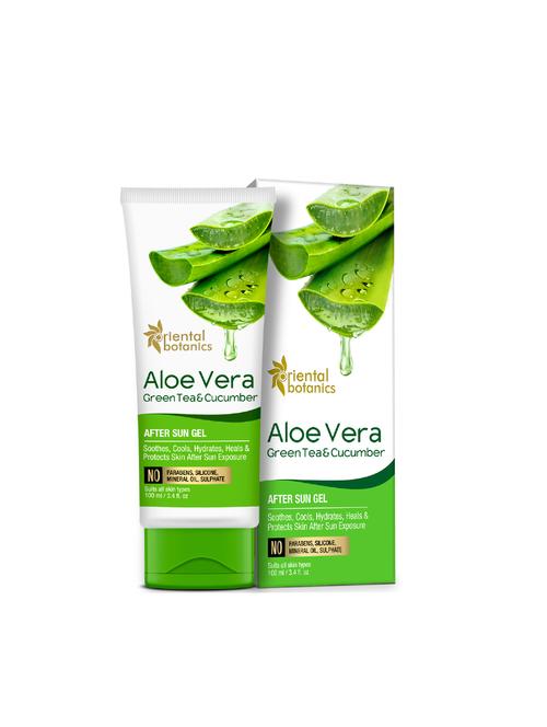 oriental botanics aloe vera, green tea & cucumber after sun gel - no silicone, paraben, 100ml - 17085665 - Very Small Image - 1