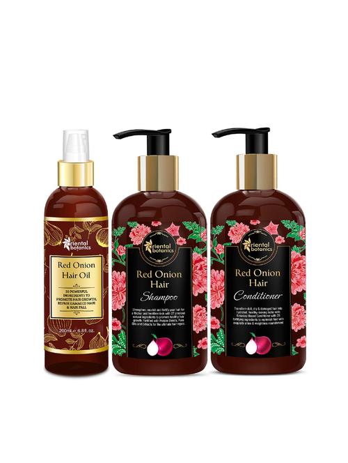 oriental botanics red onion hair shampoo 300ml + conditioner 300ml + hair oil 200ml - 17085673 - Very Small Image - 1