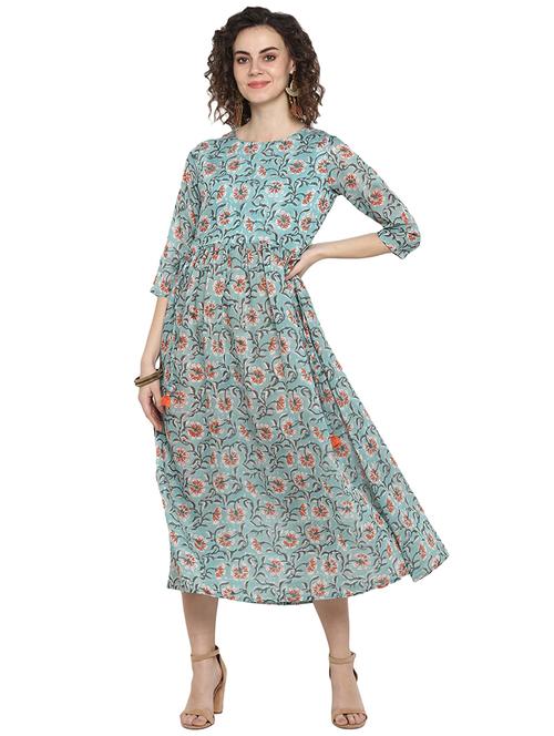 floral a-line ethnic dress - 17085825 - Very Small Image - 1