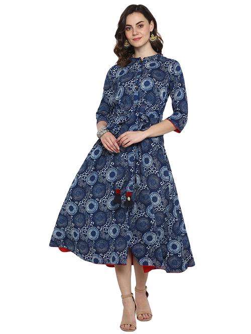 printed flared ethnic dress - 17085826 - Very Small Image - 1