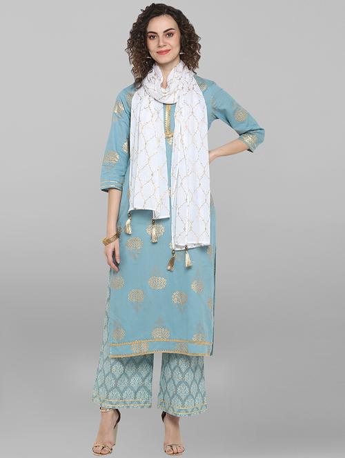foil print kurta palazzo set - 17085887 - Very Small Image - 1