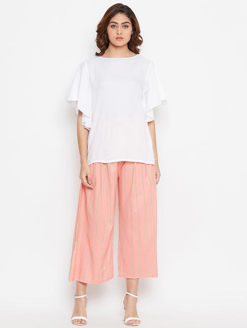 ruffle sleeves top with striped palazzo - 17085914 - Very Small Image - 1