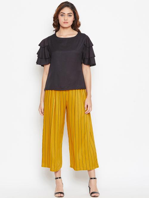 ruffled sleeves top with striped palazzo - 17085916 - Very Small Image - 1