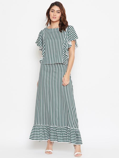 ruffled sleeves striped top with skirt set - 17085917 - Very Small Image - 1