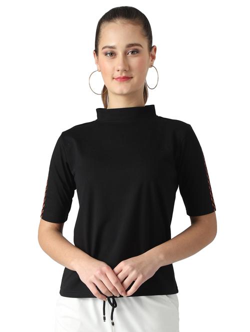 contrast print detail mock neck tee - 17086410 - Very Small Image - 1