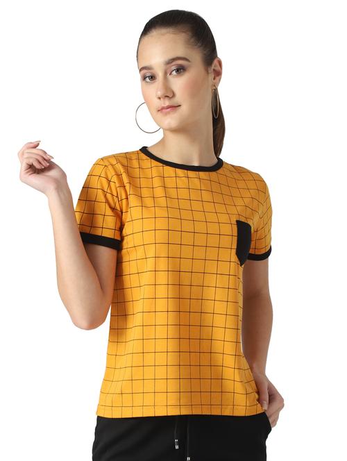 grid printed contrast detail tee - 17086414 - Very Small Image - 1