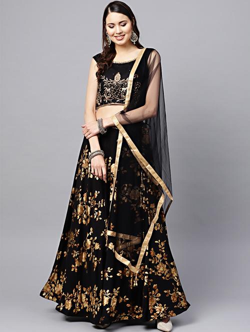 foil print flared lehenga - 17086688 - Very Small Image - 1