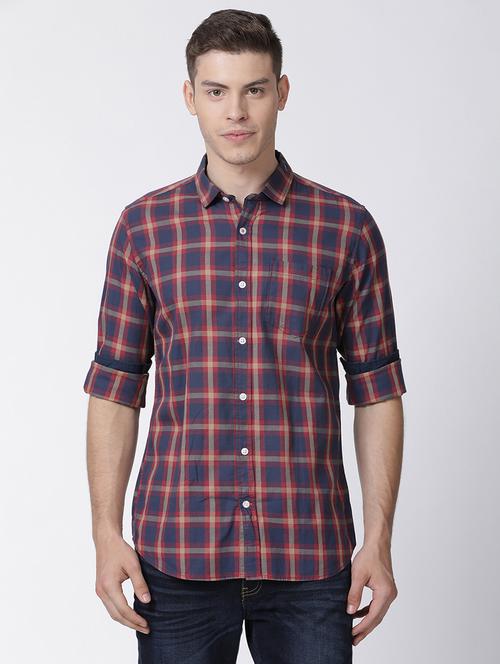 navy blue checkered casual shirt - 17086848 - Very Small Image - 1