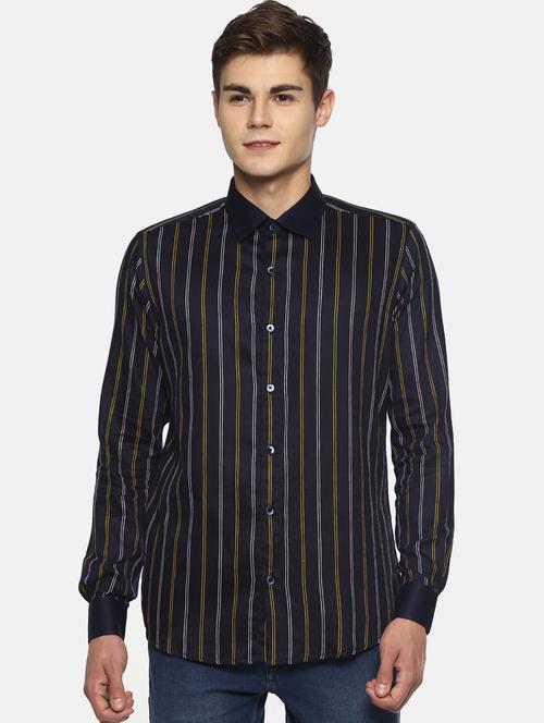 navy blue striped casual shirt - 17087104 - Very Small Image - 1