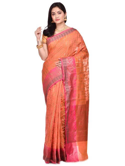 peach cotton banarasi saree with blouse - 17087476 - Very Small Image - 1