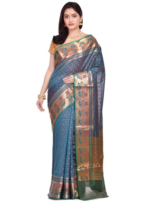 turquoise art silk banarasi saree with blouse - 17087481 - Very Small Image - 1