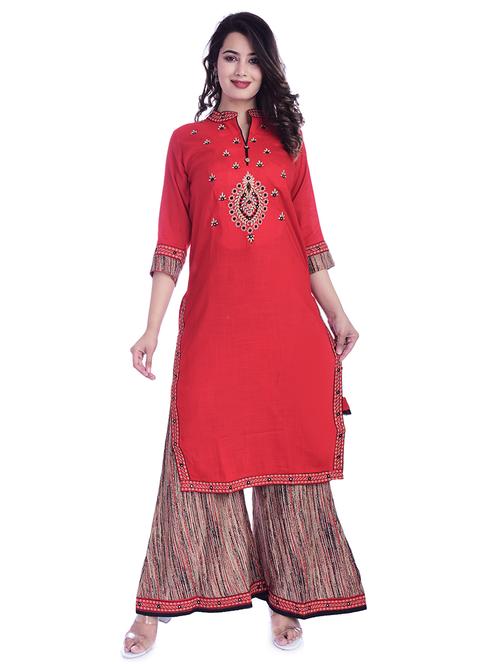 embroidered kurta palazzo set - 17087500 - Very Small Image - 1