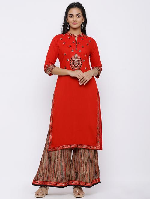 embroidered kurta palazzo set - 17087514 - Very Small Image - 1