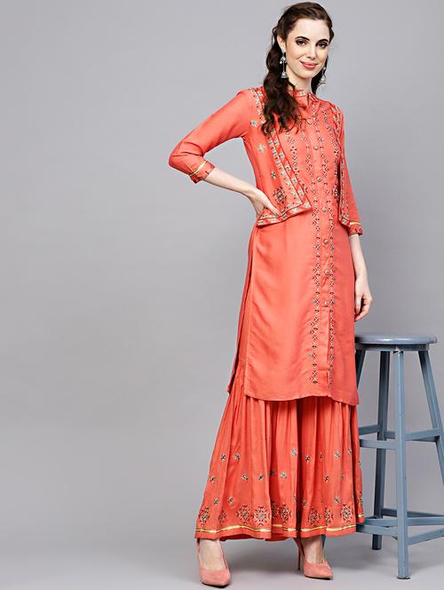 embroidered kurta sharara set - 17087569 - Very Small Image - 1