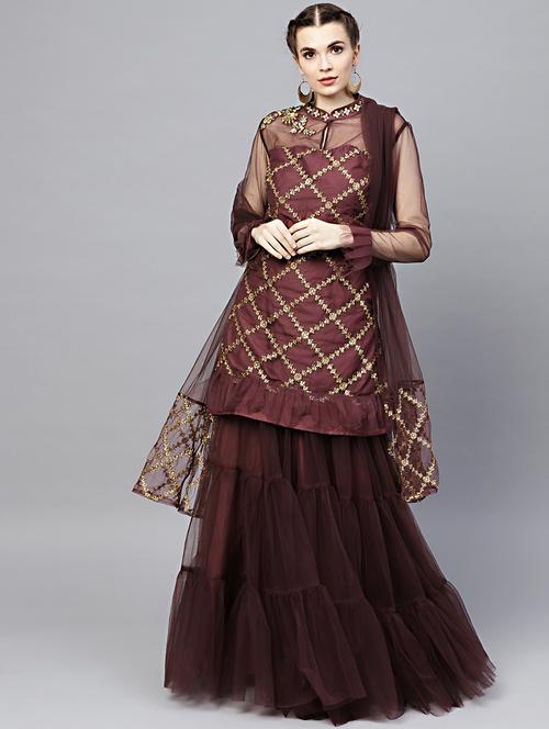 embroidered kurta sharara set - 17087571 - Very Small Image - 1