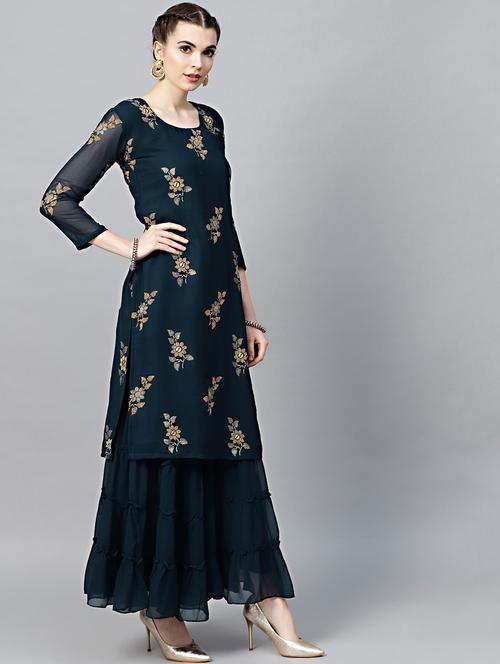 floral kurta sharara set - 17087628 - Very Small Image - 1